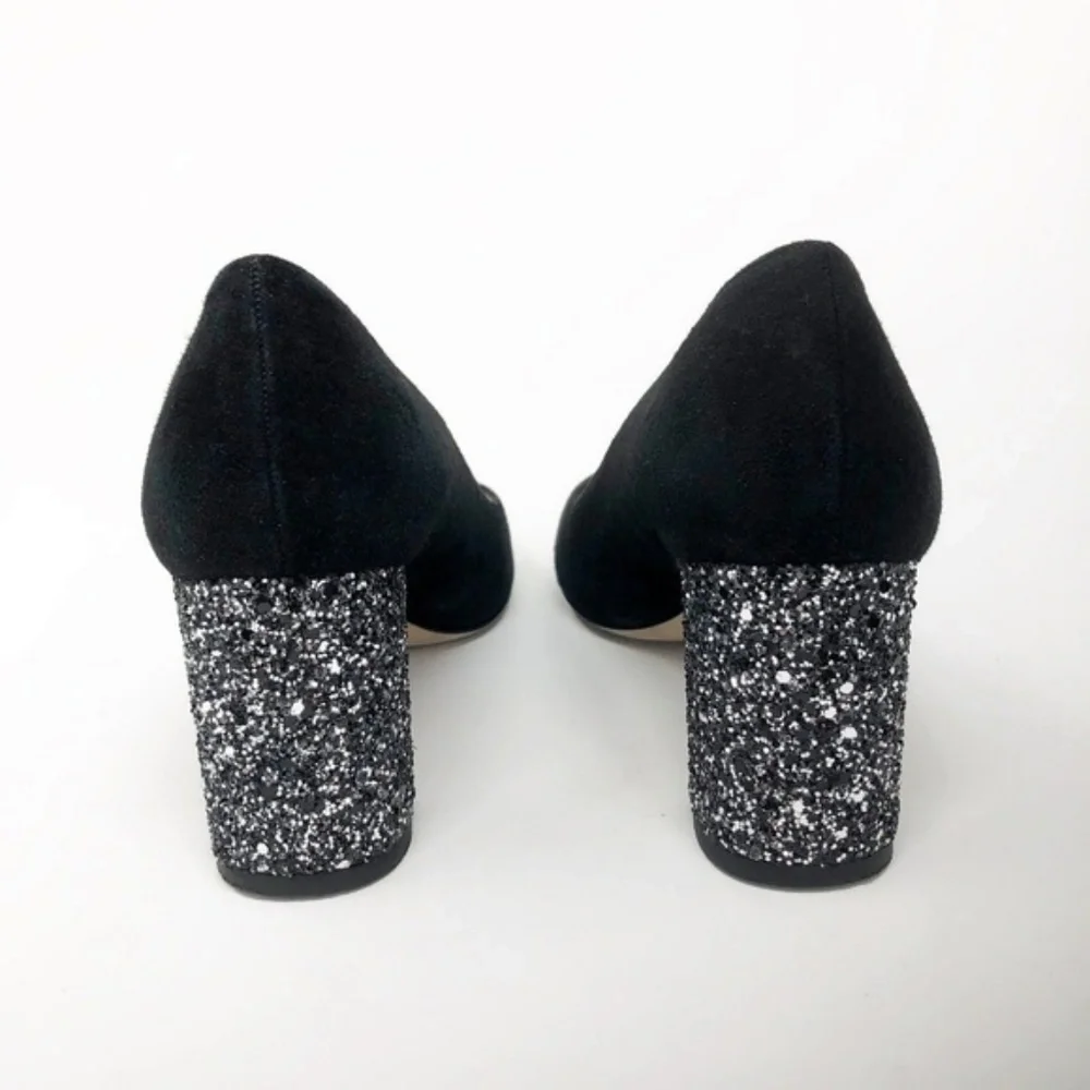 🖤 KATE SPADE 🩶 Metallic Glitter Chunky Heel Pumps sz 6 - Picture 3 of 8